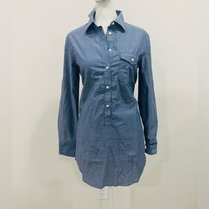 NWT  J. Crew Shirt Womens XXS Blue Popover Tunic Blouse Button Front Casual‎
